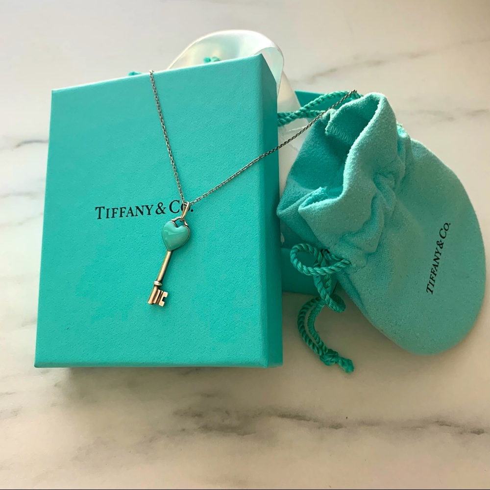 Tiffany & Co Blue Enamel Heart Key Pendant